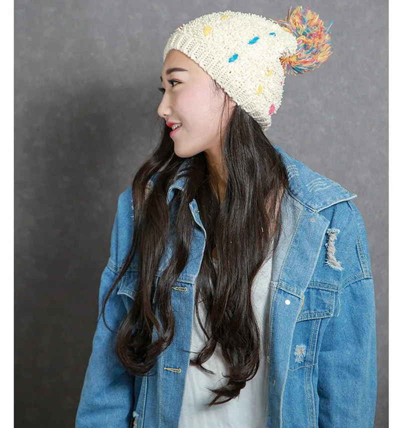 Зимняя модная повседневная женская акриловая шапка Skullies Beanines, разноцветные вязаные шапки Beanies, зимняя женская шапка, 5 цветов