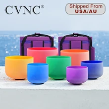 

CVNC 6-12 Inch Colored Frosted Quartz Crystal Singing Bowl Set of 7pcs Chakra for Therapy Meditation with Free Carrying Cases