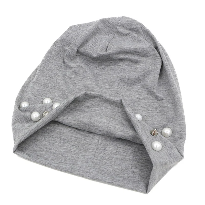 Женские свободные хлопковые шапочки Skullies с жемчугом, шапки для зимы, женские повседневные черные шапочки с бриллиантами, женские шапочки больших размеров Gorros