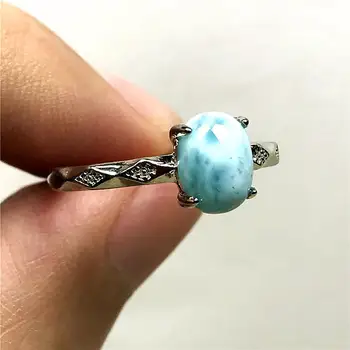 

Real Natural Blue Larimar Stone Ring Jewelry For Woman 8x6mm Beads Oval Stone Silver Water Pattern Crystal Adjustable Ring AAAAA
