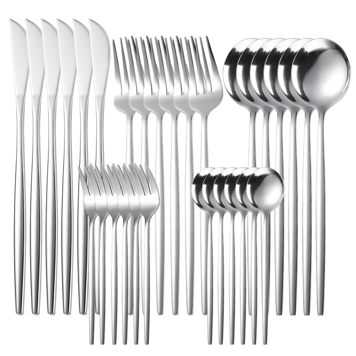 30Pcs Gold stainless steel Cutlery Set Steak Knife Fork Coffee Spoon Teaspoon Dinnerware Kitchen mirror finish tableware | Дом и сад