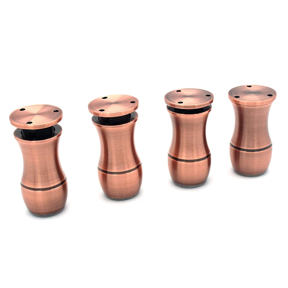 

80MM Adjustable Aluminum Furniture Legs Cabinets Tables Chairs Sofa Feet with Non-Slip Rubber Base Retro Copper Set of 4