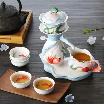 

Creative Ceramic Semi-automatic Tea Set Is Not Hot Lazy People Make Tray Household Combination Of A Complete Wedd