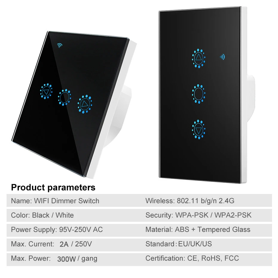 Выключатели со светодиодным индикатором Smart Wifi Переключатель 220V/110V затемнения