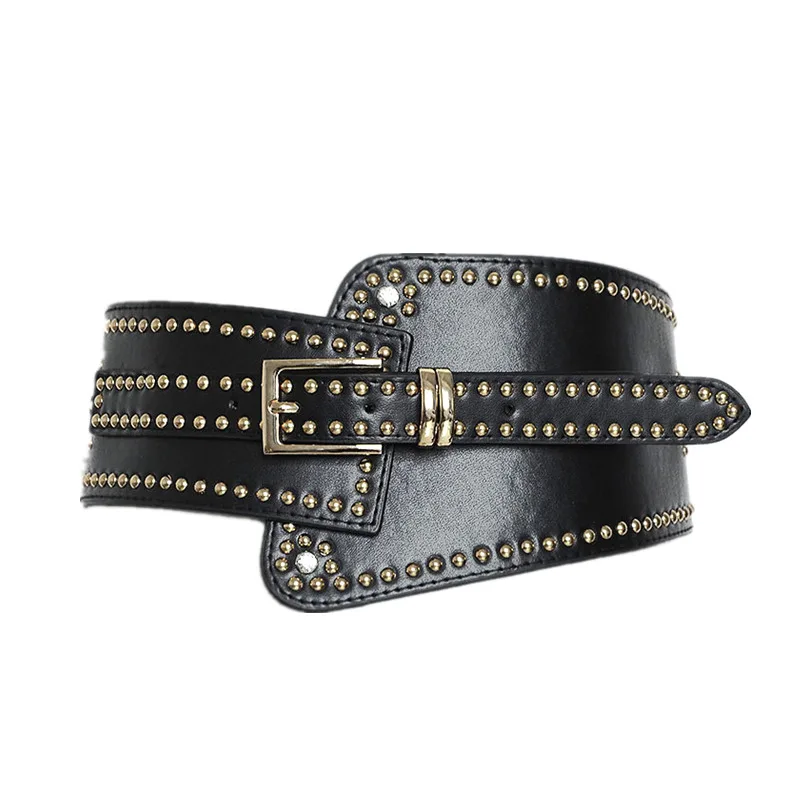 Модные панк рокерские широкие ремни для женщин, эластичные Широкие европейские Стильные женские корсетные кожаные ремни с металлической круглой пряжкой на поясе