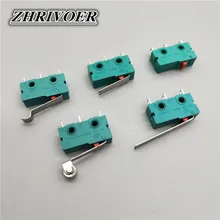 5Pcs Mini Micro Switch Roller ARC Lever SPDT Snap Action 5A/250V NC-NO-C with Pulley 3 Pins Stroke Limit Switch Silver Alloy new original omron limit switch wld28 n travel switch micro switch
