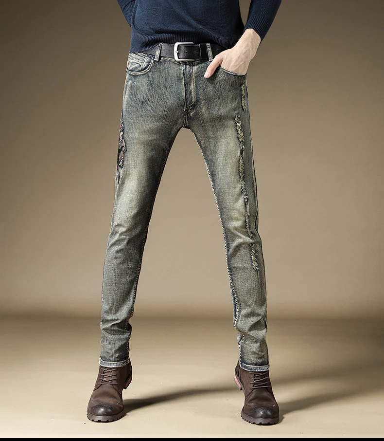 Free Shipping New Male fashion men's slim retro old feet pants street trend metal punk style hip hop trousers jeans