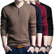 Новинка, пуловер, мужской свитер, Повседневный, v-образный вырез, мужской, осенний, облегающий, длинный рукав, рубашка, свитера, мужские, вязанные, кашемир, шерсть, Homme