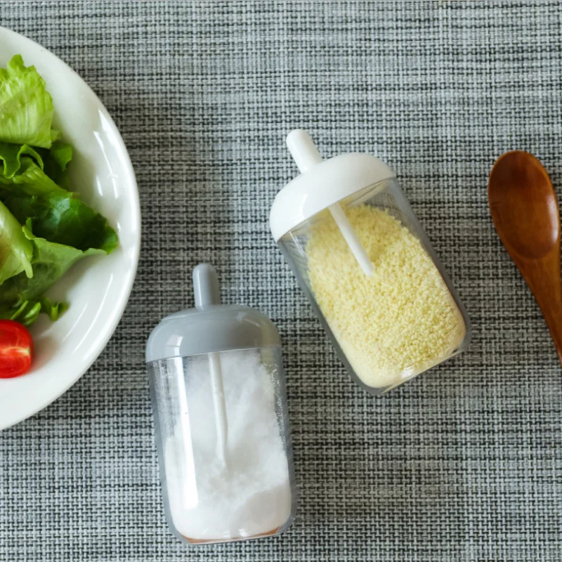 

Transparent Salt Sugar Storage Box Spice Jar Pepper Powder Seasoning Glass Bottle Moisture-proof with Spoon Kitchen Supplies