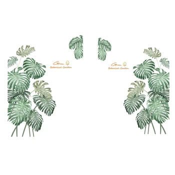 

BEAU-2 Pcs Green Plant Wall Stickers DIY Peony Beach Tropical Palm Leaves Wall Stickers Modern Art PVC Decal Wall Mural