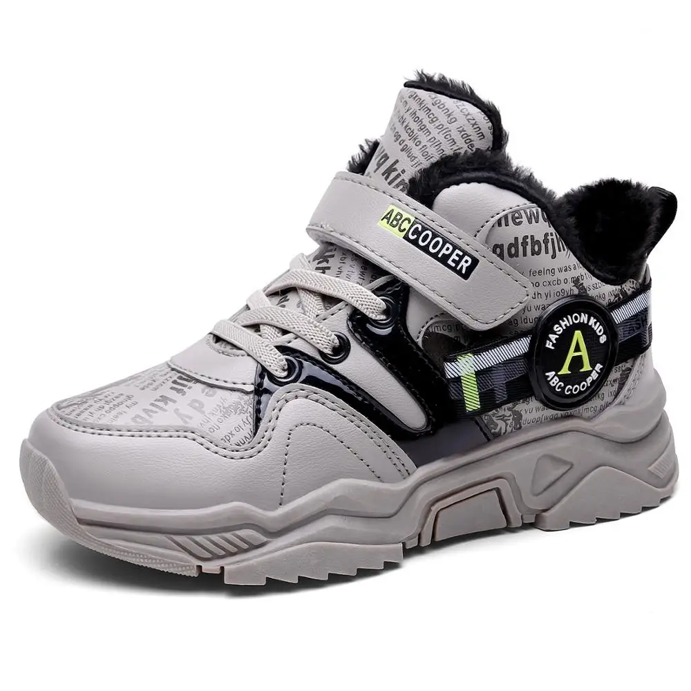 Серый Kid Sneakers Boy Basketball Shoes Running Shoes Baby Children Shoes Sport Boot Fur Girl Shoes Outdoor Trainers Winter Kid Shoes - Цвет: Серый