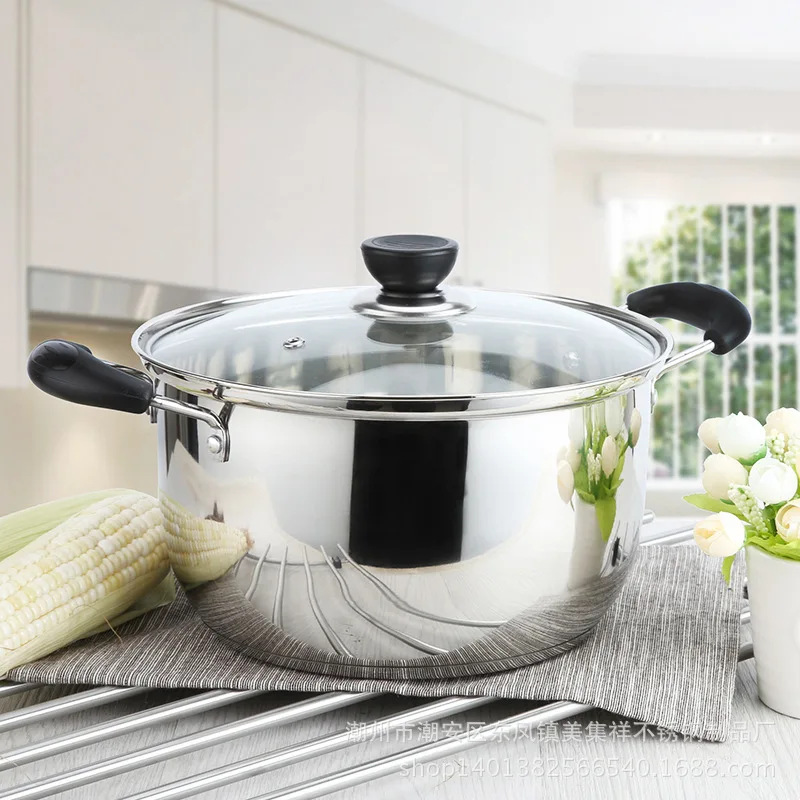 Best 1pcs Stainless Steel pot 1.5L 4L Double Bottom Soup Pot Nonmagnetic Cooking Multi purpose Cookware Non stick Pan general use