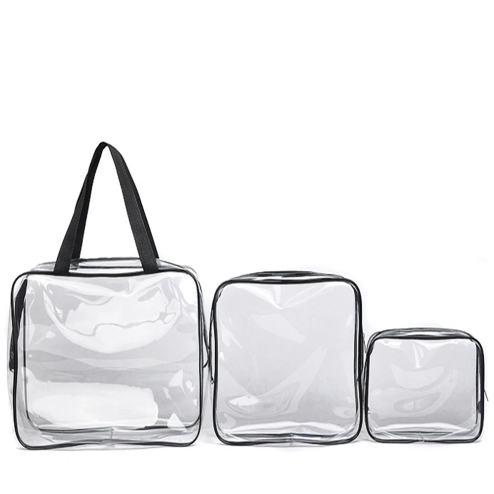 

Three-Piece Cosmetic Bag PVC Multifunctional Storage Bag Transparent Waterproof Toiletry Bag Large Capacity Stationery Bag
