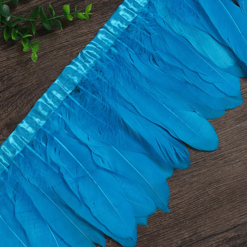 turquoise 4 ярда/лот Многоцветный натуральный белый гусиный пух бахрома гусиное перо планки с атласной лентой лента для юбки - Цвет: turquoise