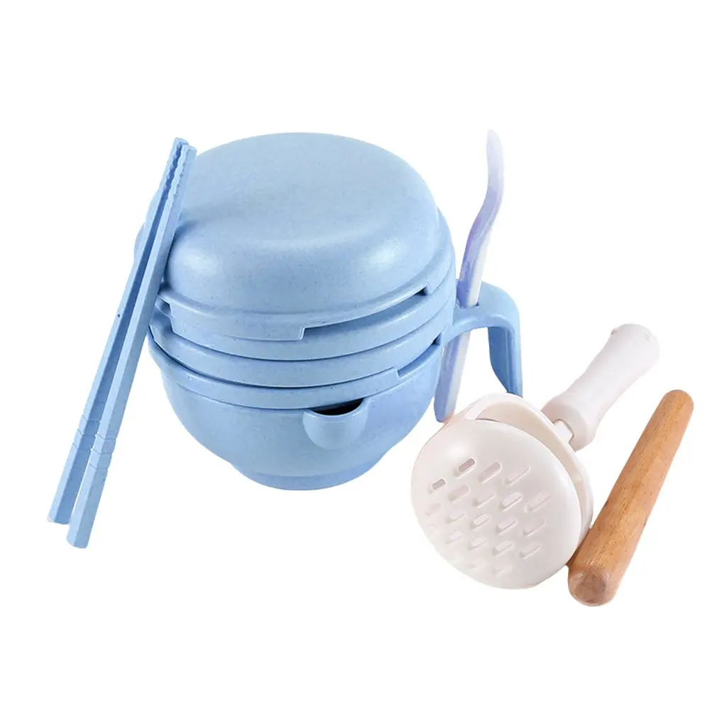 blue Соломенная детская пищевая добавка Мясорубка ручная пищевая шлифовальная чаша детское пюре еда машина набор инструментов многофункциональный - Color: blue
