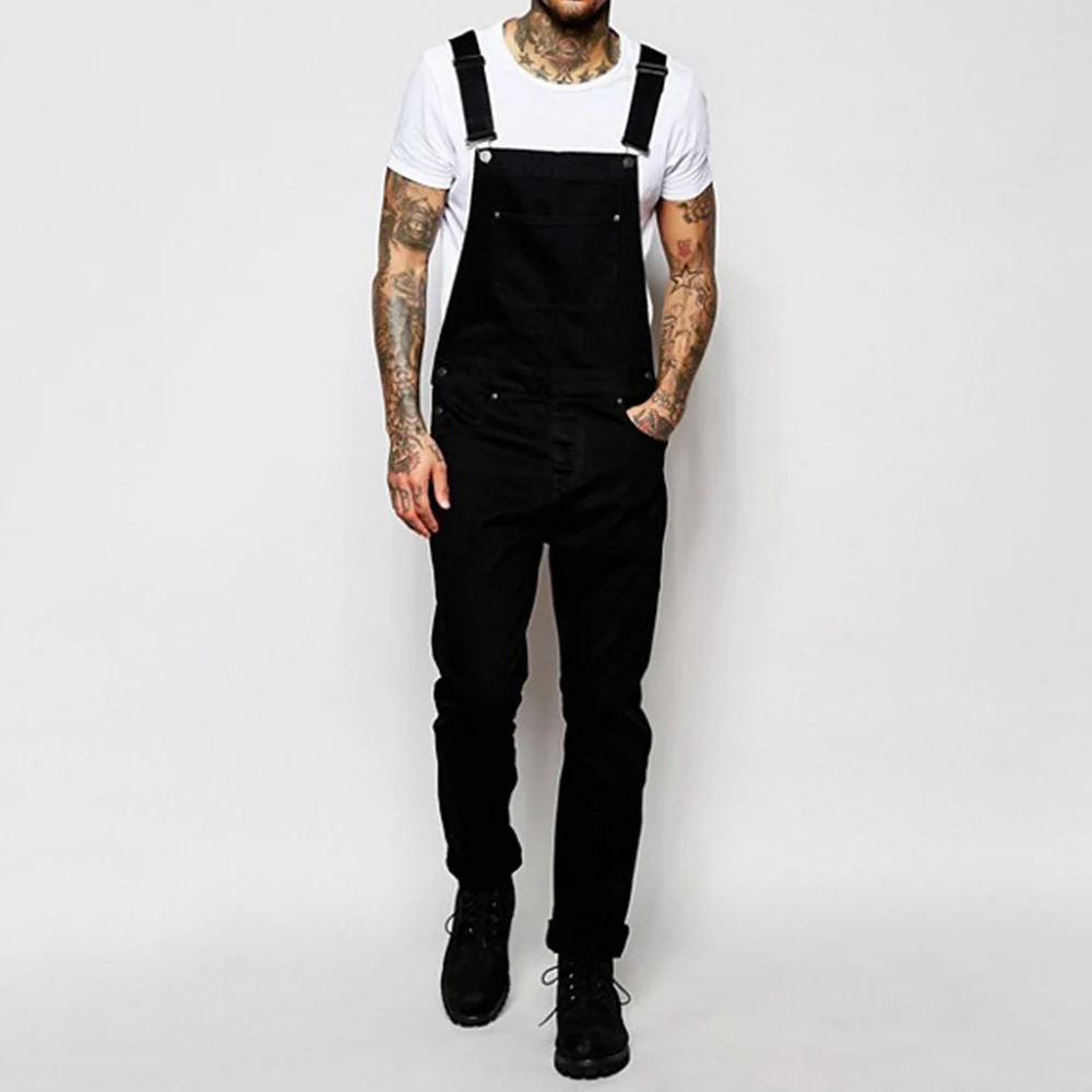 

2020 Fashion Men's Ripped Jeans Jumpsuits Solid Summer High Street Distressed Denim Bib Pants Overalls Man Suspender Pants D30
