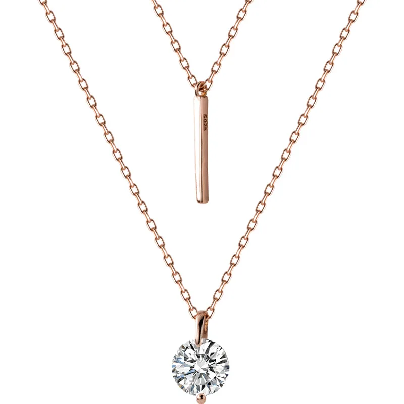Rose Gold Trustdavis подлинное розовое золото ожерелье 925 серебро двухслойная цепочка CZ камень кулон Женская модная Подарочная бижутерия DS1561 - Цвет камня: Rose Gold