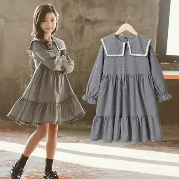 

Girls Spring Plaid Dress Korean Children's 2020 Spring Autumn Long-Sleeved Shirt Children's Clothing Square Collar dress Fashion