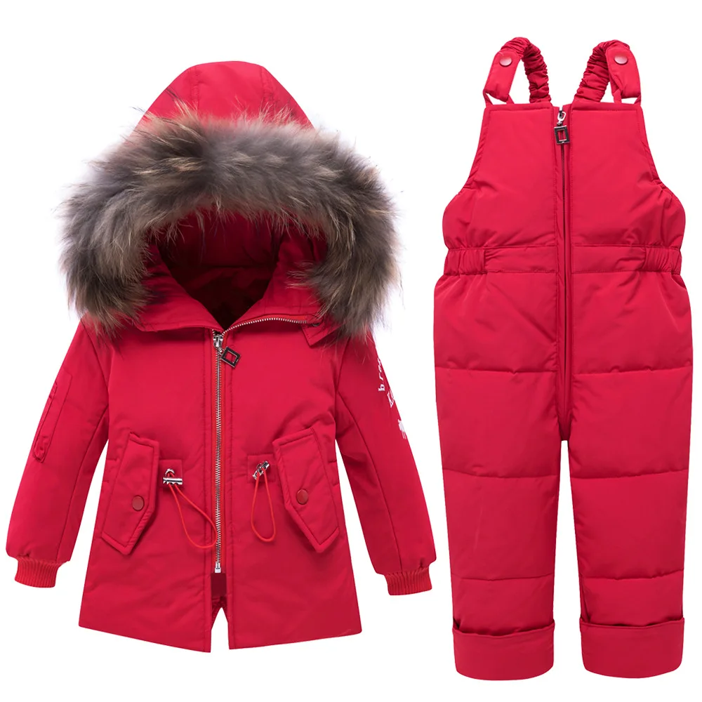 Коллекция года, зимний комплект одежды для маленьких мальчиков, спортивная детская теплая пуховая куртка с мехом детский зимний лыжный костюм Детская верхняя одежда, пальто+ брюки