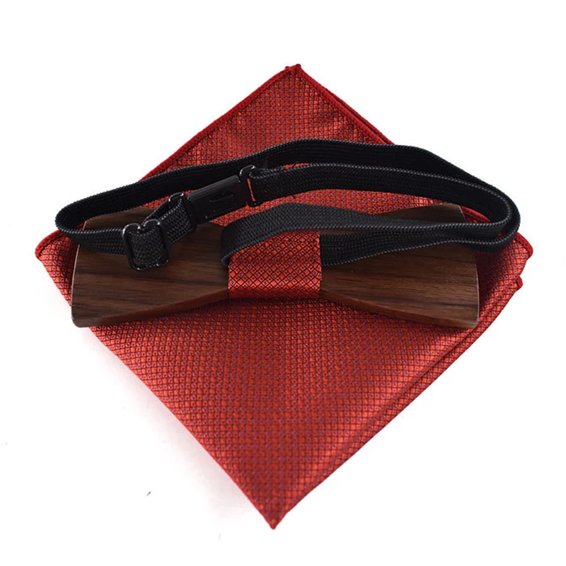 Handmade Wooden Bow Tie Rayon Square Towel Set Men's Unisex Adult Suit Business Wedding High Grade Wood Bowtie Classic Gifts
