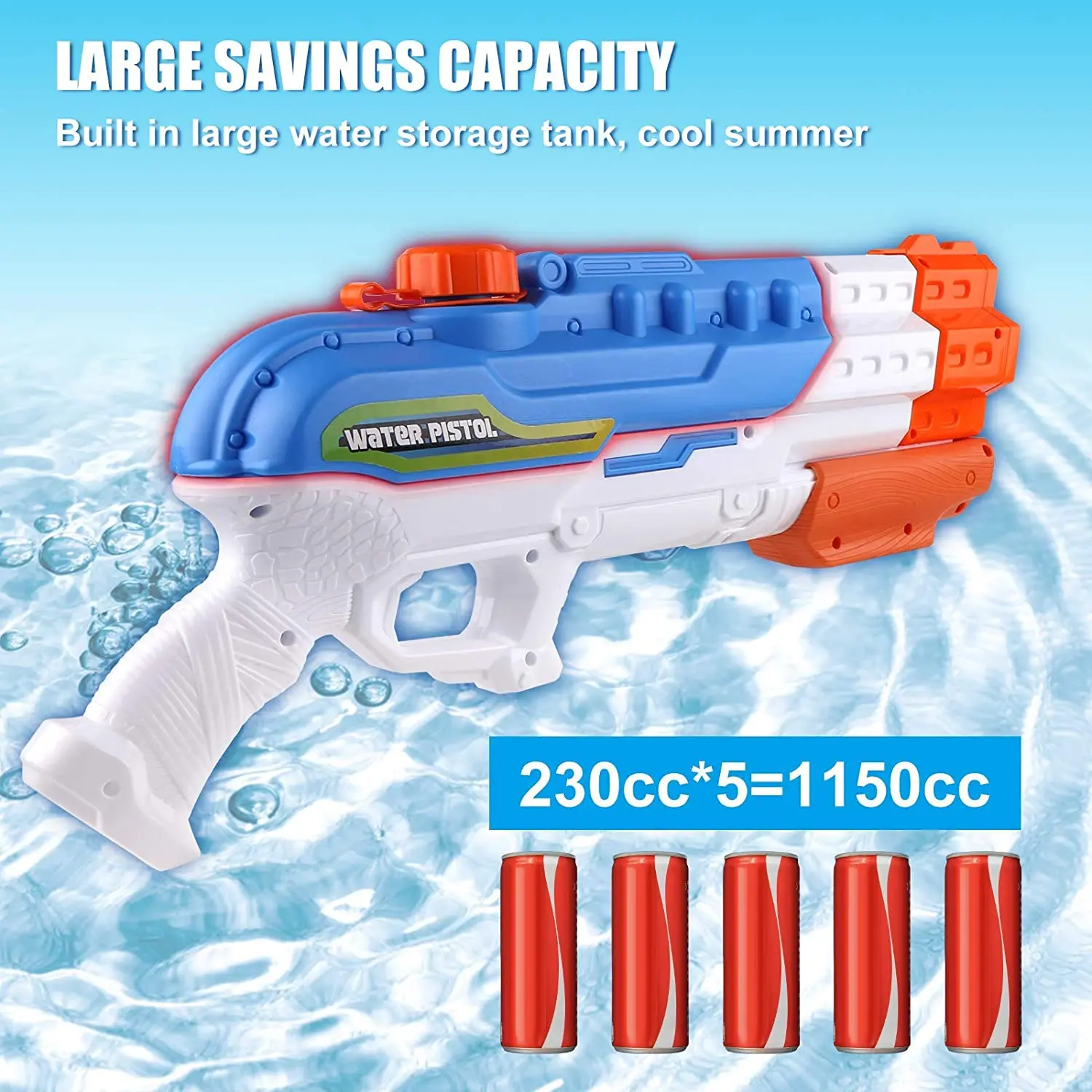 4 Nozzles Water Gun Soaker Water Blaster 1200CC Squirt Water Play Summer Toys 