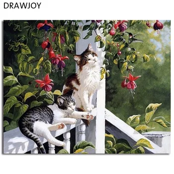 

DRAWJOY Animals Cats Framed Picture Painting & Calligraphy DIY Painting By Numbers Coloring By Numbers Home Decor