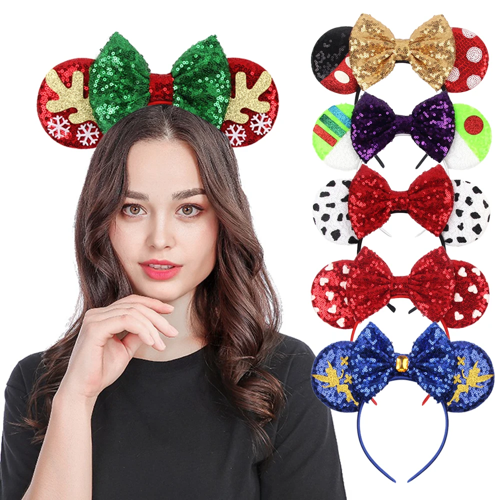 Блестящий Рождественский бант для волос уши Минни-Маус повязка на голову девочек