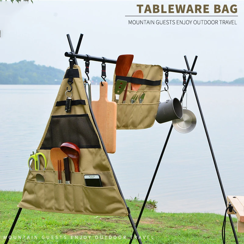 

Outdoor camping Picnic Cutlery Roll BBQ Tableware Anti Tarnish Storage Bags Oxford Cloth hanging bag for traval outdoor dinner