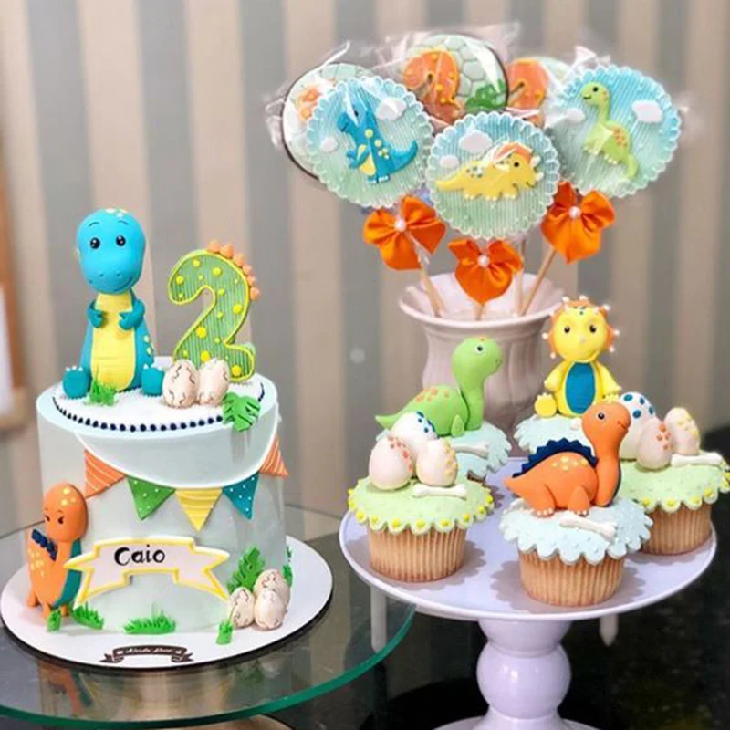 15 piezas Decoración de tartas fiesta de cumpleaños con temática de animales salvajes Torta de Dinosaurio de tartas de safari para niño y niña 