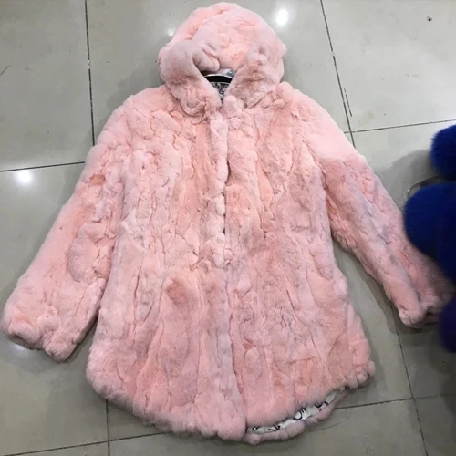 pink 1 Женская новая зимняя длинная куртка из натурального меха Рекс, женская шуба из кролика Рекс, натуральный мех кролика Рекс, верхняя одежда с капюшоном - Цвет: pink 1