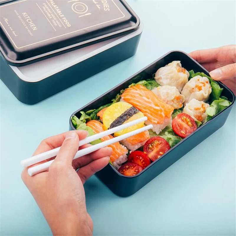 Детские Ланч-бокс для взрослых-2-ярусов прочный Bento-Стиль Коробки для обедов, On-the-Go еды и упаковки закуски