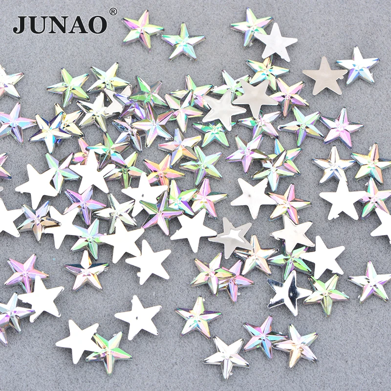 

JUNAO 8 10 12 14mm Crystal AB Star Shape Decoration Rhinestone Stickers Flatback Stones Applique Non Hotfix Strass For Clothes