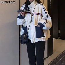Aliexpress - Sister Fara New 2021 Long-Sleeved Spliced Jacket Female Elastic Waist Casual Pants Two Piece Set Loose Autumn Spring Cargo Pants