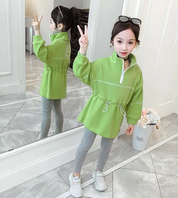 

8.5 AA906 Girls'casual suit 2019 New Arrival Autumn Pure colourTop + Elastic pants Children's clothes 110-160cm Retail
