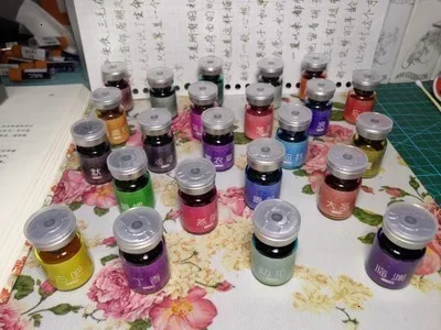 Китайский стиль, блестящие Порошковые цветные чернила, чернила для каллиграфии, 24 цвета, стеклянные бутилированные чернила для авторучки