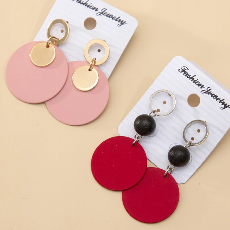 

New Trendy Simple Cute Design Alloy Big Geometric Round Red Long Drop Earrings for Women Female Fashion Charm Earrings Jewelry