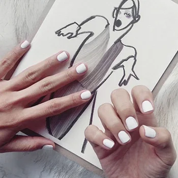 

24pcs/box Hot Sale Short Style Flat Head fake nails Finished Products Manicures Single Color Fairy Frosted White Full Cover nail