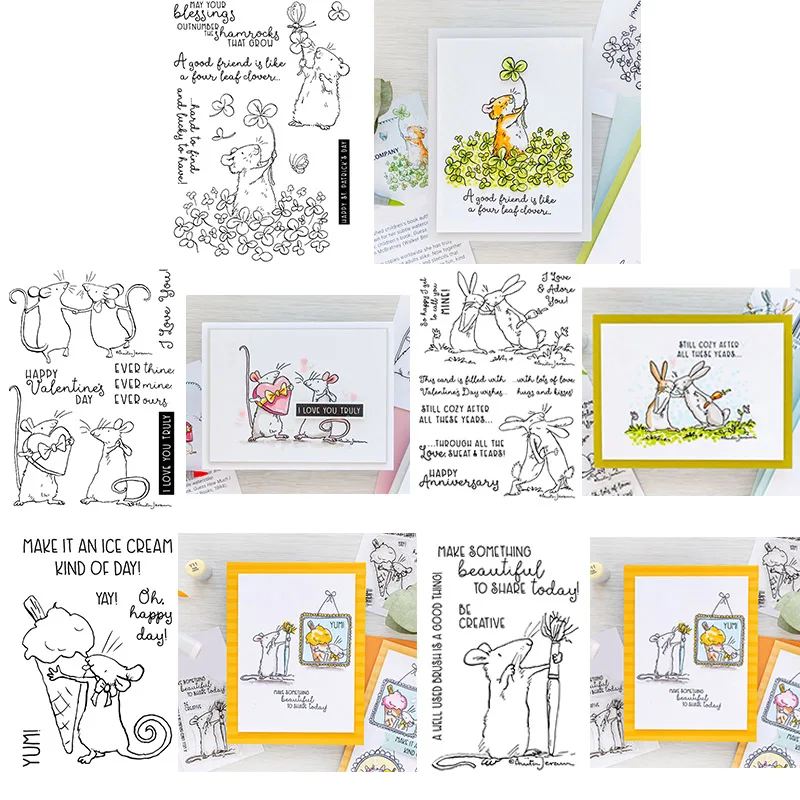 Быть творческим много любви лист клевера мороженое мыши кролик марки и штампы