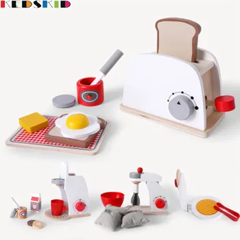 

Wooden Bread machine, coffee machine, blender, pancake machine Girl Simulated Tableware Cooking Kitchen Toys Set