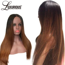 Бесклеевой Синтетические волосы на кружеве парики из натуральных волос для Для женщин прямые бразильские Волосы remy предварительно вырезанные 1b/4/30 эффектом деграде(переход от темного к Цветной парики из натуральных волос