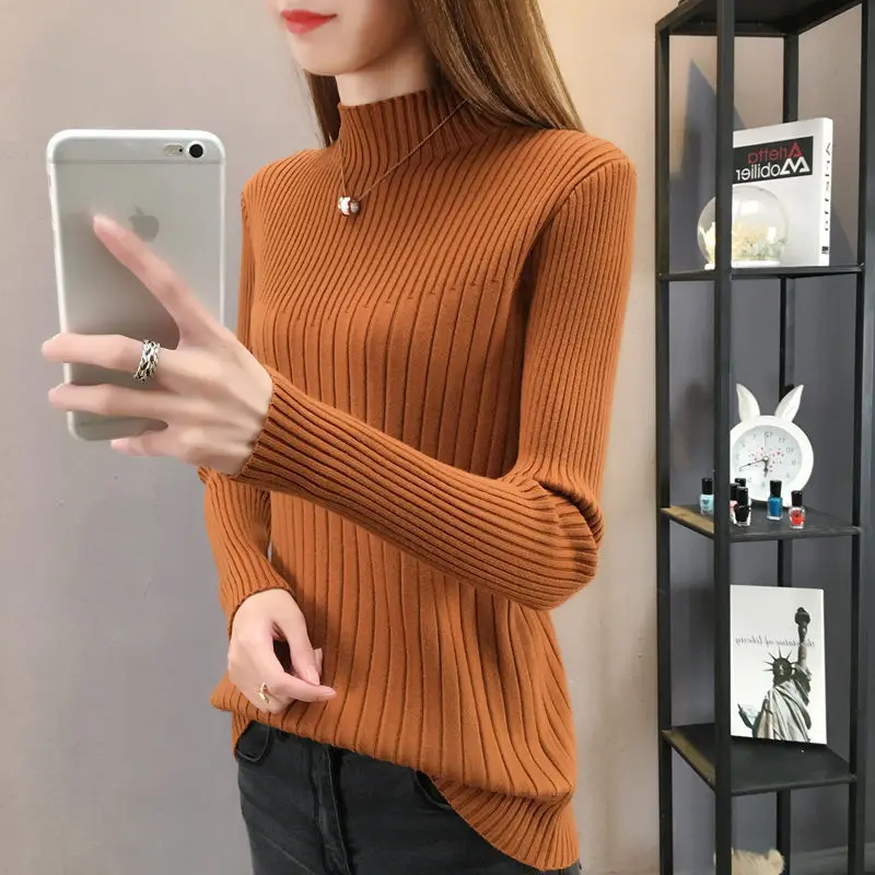 

2019 new Autumn Winter Women Turtleneck Knitted Black Sweater High Elastic Pullover Slim black Bodycon korean Wave Collar Jumper