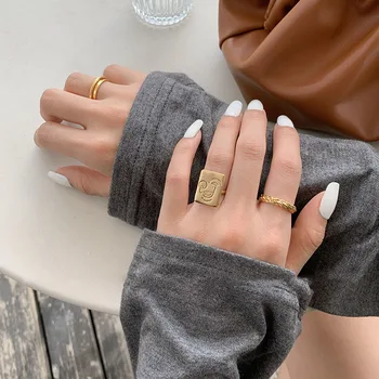 

925 Sterling Silver Twist Knitting Open Finger Ring For Women Gold Color Jewelry Gifts Wholesale Gifts S-R668