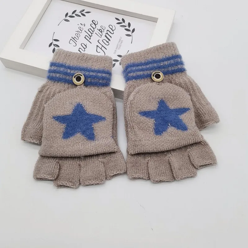Зимние Детские перчатки с рисунком звезды; универсальные Хлопковые вязаные теплые перчатки с открытыми пальцами; рукавицы для прорезывания зубов