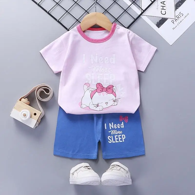 0 1 2 3 Year Old Kids Wear Summer Baby Girls Outfits Printed Cartoon Toddler 2pcs Set 100% Cotton Children Short Sleeve Suits Baby Clothing Set best of sale Baby Clothing Set