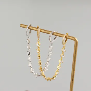 

925 sterling silver earring fashion zircon 2pierced Siamese ears chain ear bone ear buckle personality trend woman girl ear jewe