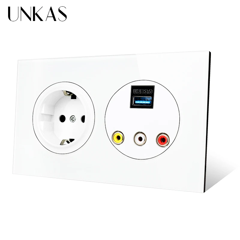 UNKAS USB 3 0 разъем для видеоразъема L/R каналы 16 А настенная розетка европейского
