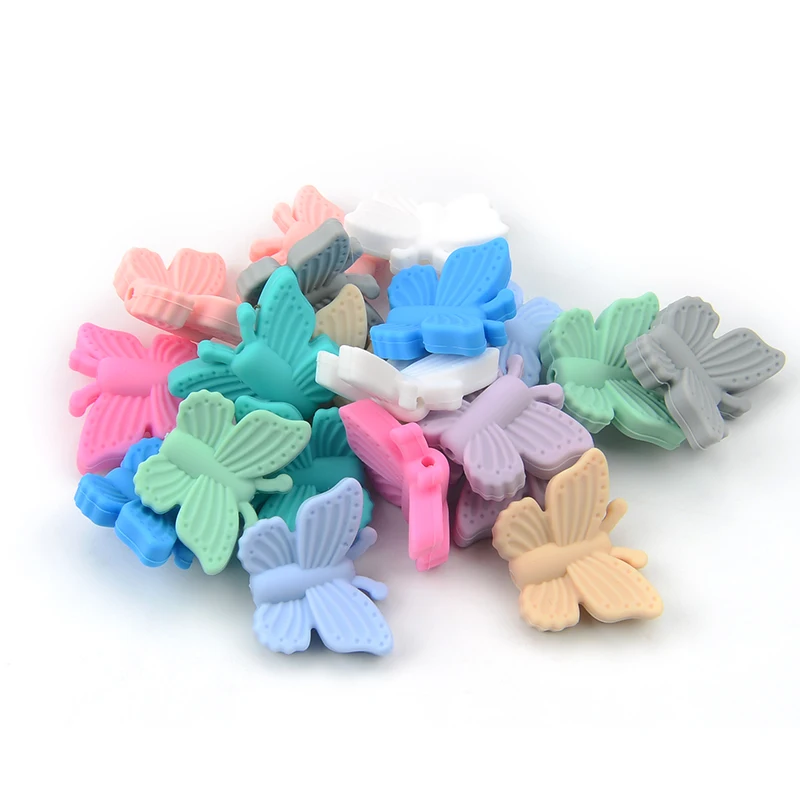 LOFCA 나비 구슬 실리콘 50pcs Teethers BPA 무료 DIY 느슨한 구슬 Teething 목걸이에 대 한 동물 모양의 귀여운 젖니가 남 장난감