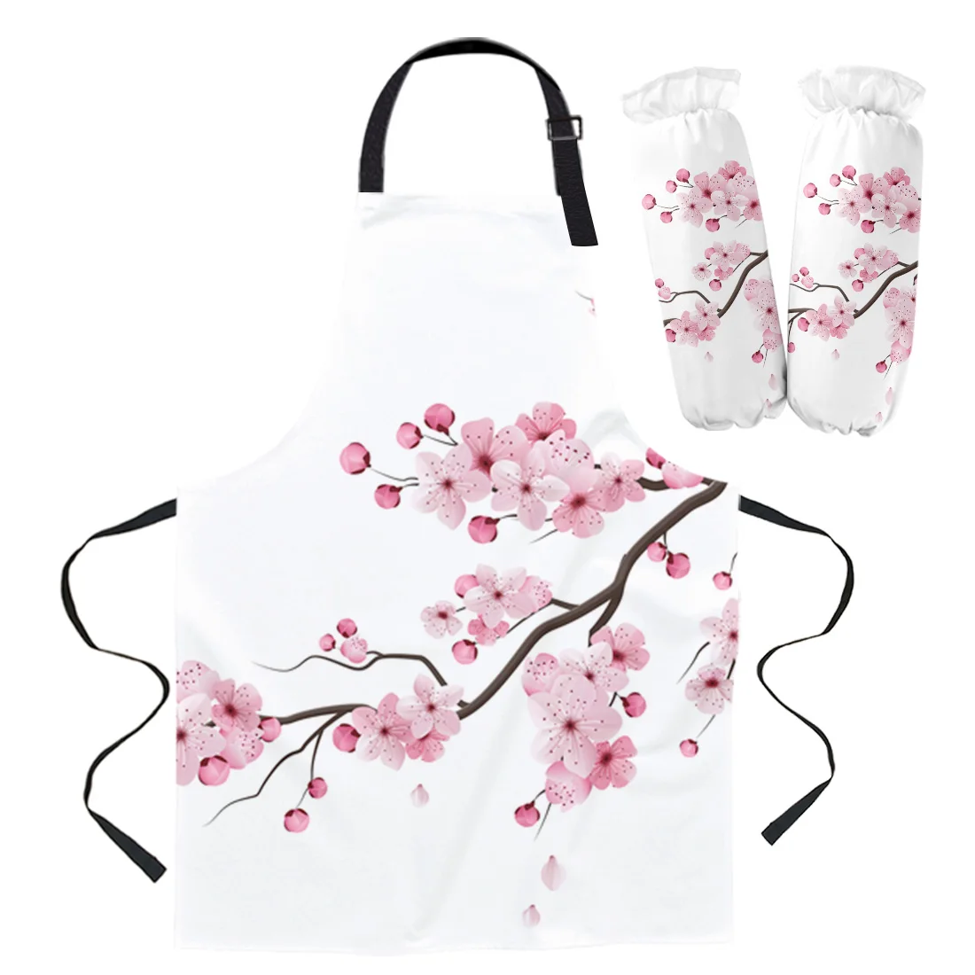 Apron Kit Japanese Cherry Blossom Kitchen Bib Oven Mitts for Cooking Gardening Woman Kids Aprons