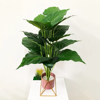 

65cm 18 Heads Large Artificial Monstera Tree Tropical Palm Plant Fake Palm Leaves Plastic Turtle Leaf For Home Garden Shop Decor