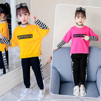 

Spring Autumn Girls Clothing Sets Fashion Teenage Outfits Casual Letter Tops Pants Kids Clothes 2pcs Child Sports Suit For Girls